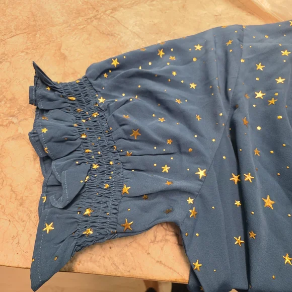 Teal Ruffle Sleeve Women's Top With Gold Stars Size 2X - Picture 6 of 10